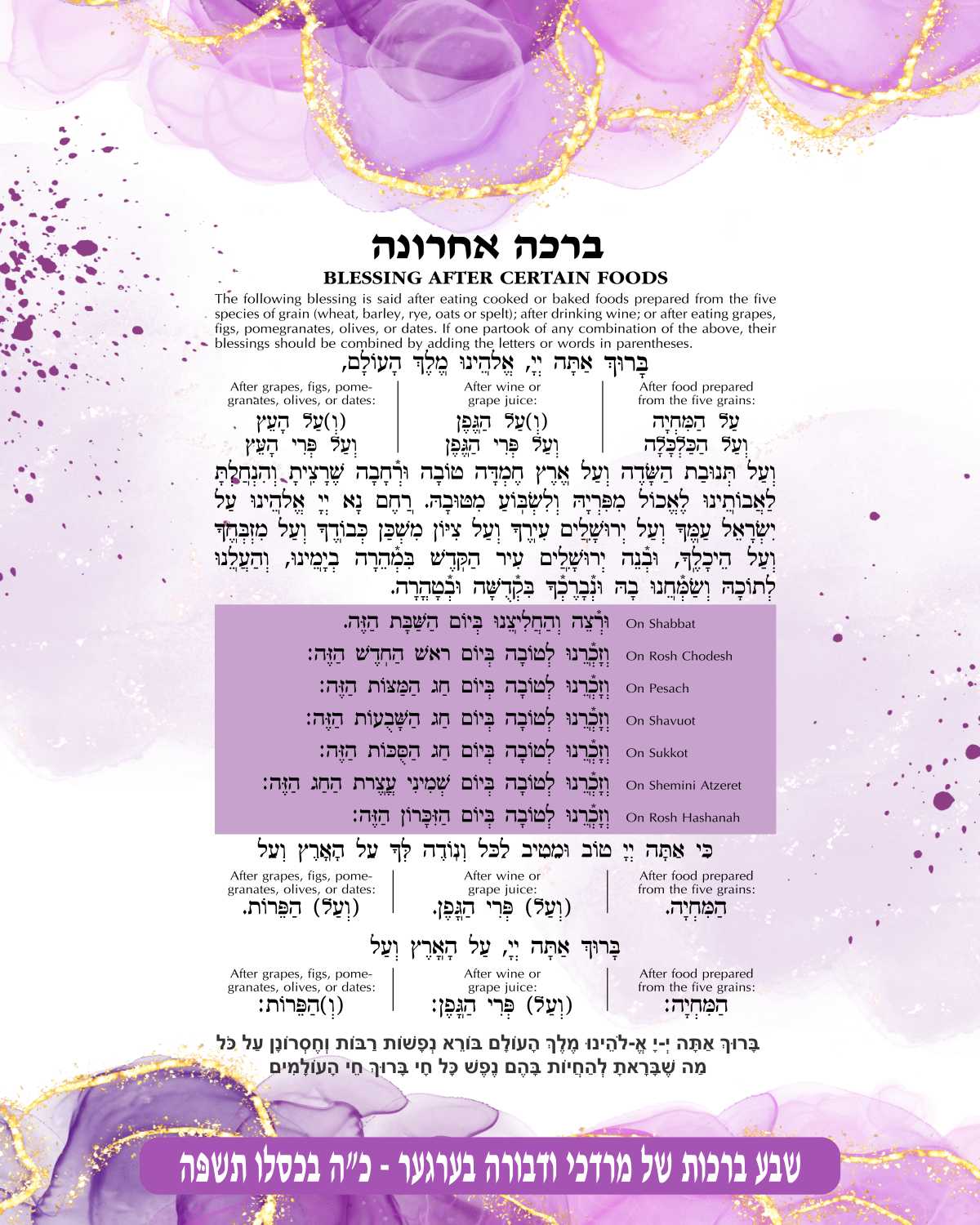 Pastel Splash Birkat Achrona - Blessing After a Meal