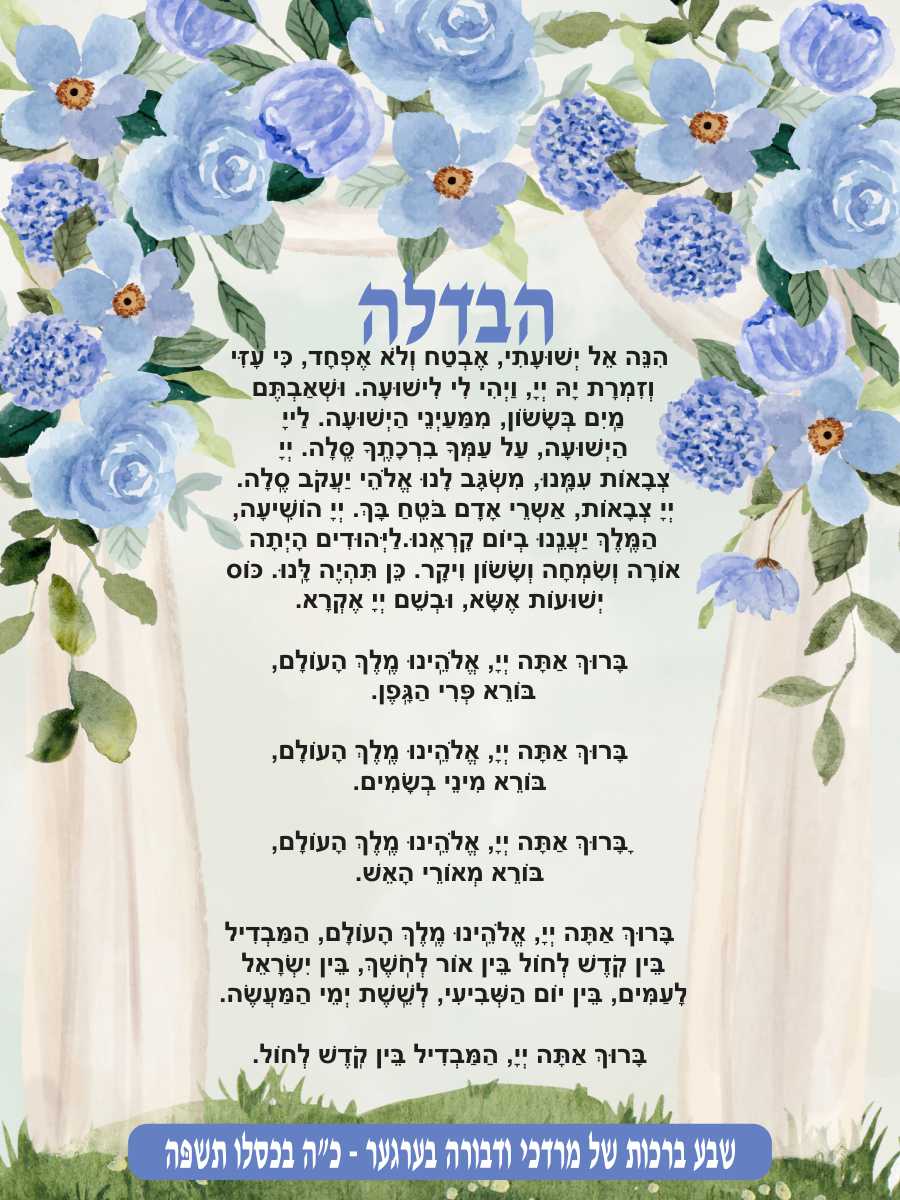 Blue Floral Havdala - Conclusion of Shabbos