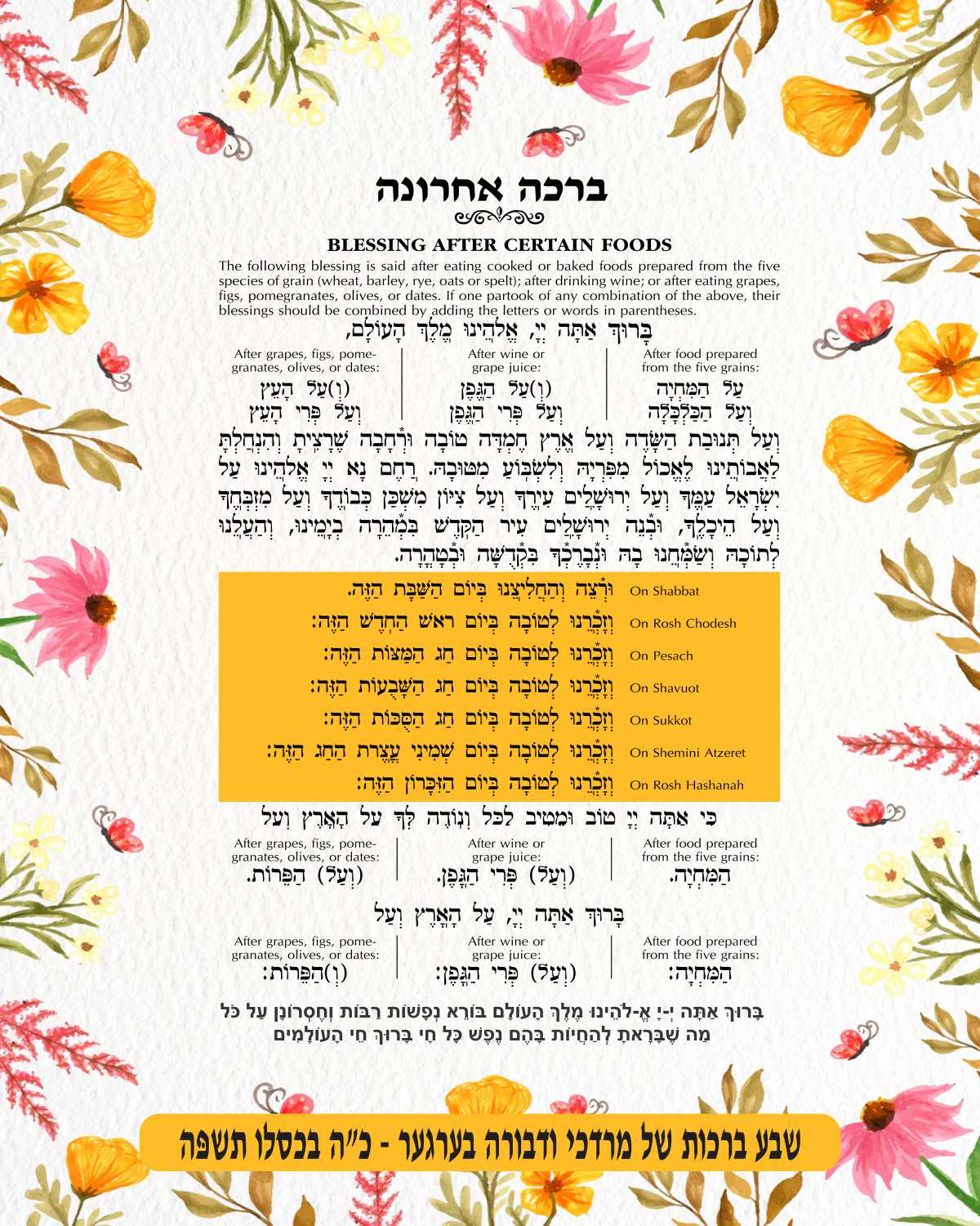 Blossoming Birkat Achrona - Blessing After a Meal