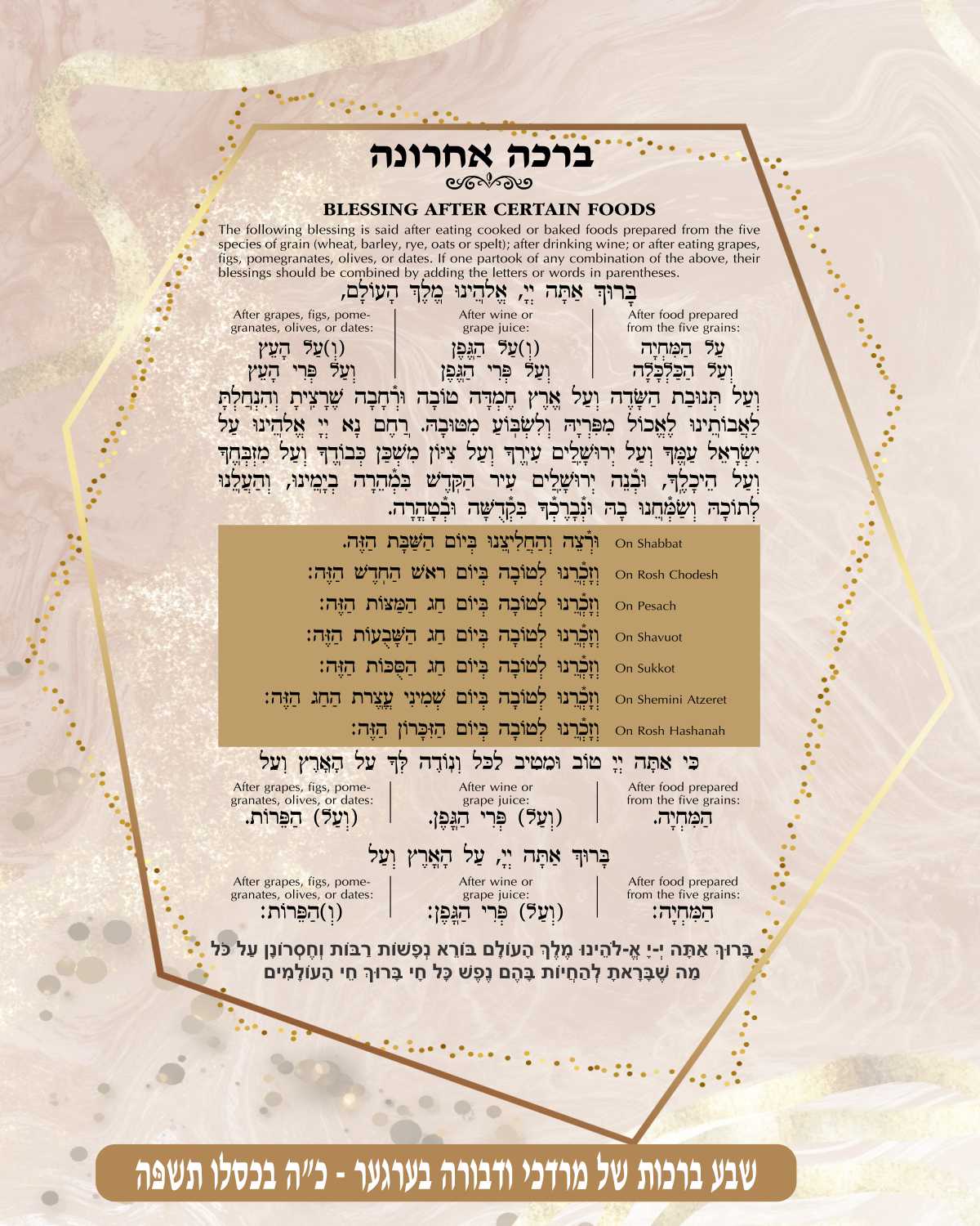 Diamond Birkat Achrona - Blessing After a Meal