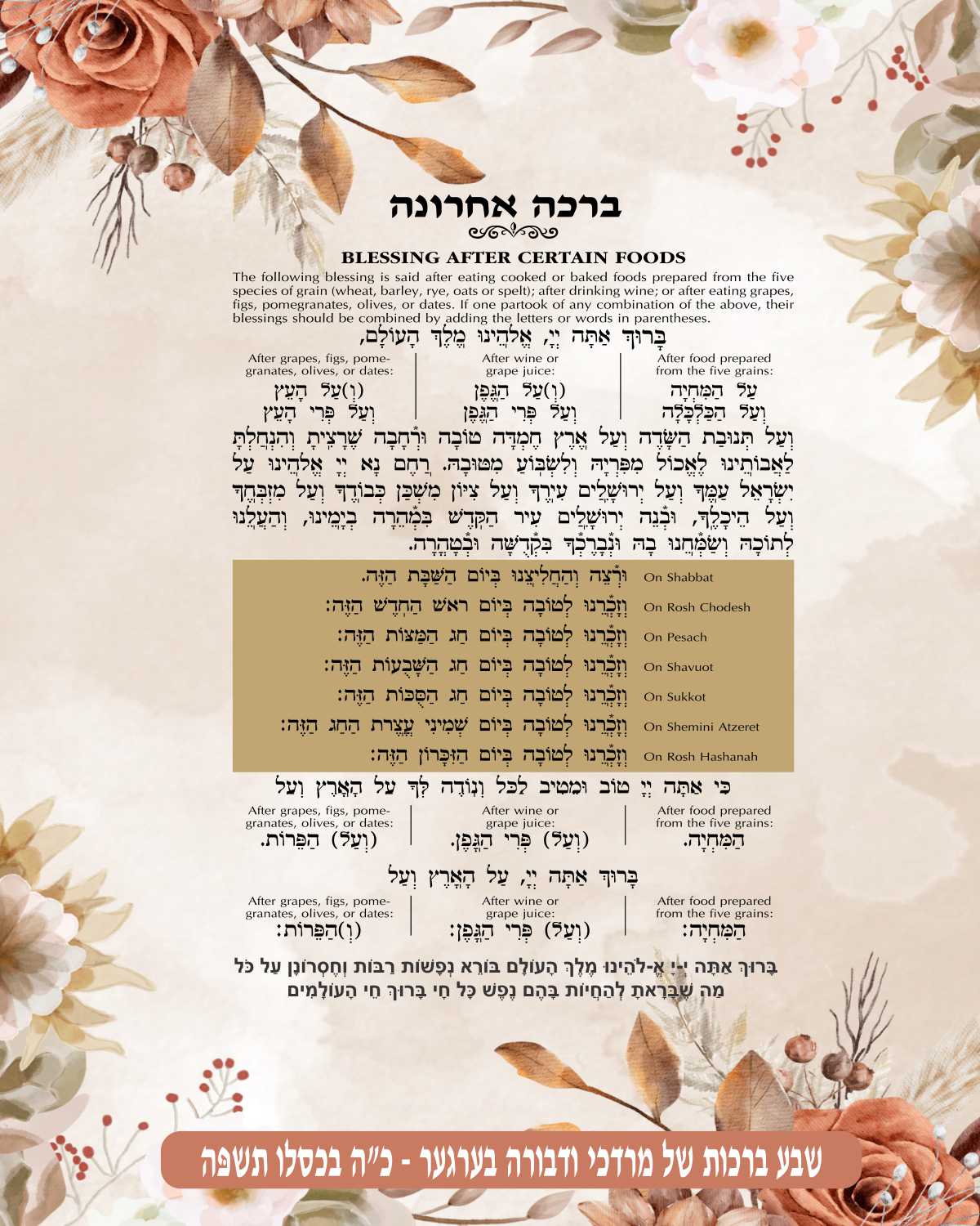 Birkat Achrona - Blessing After a Meal