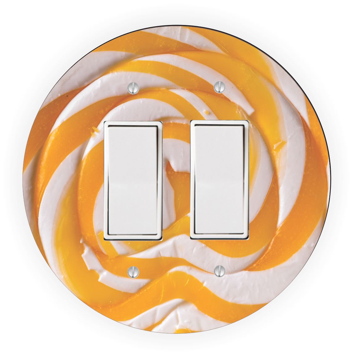 Round Light Switch Plate Cover Yellow Striped Lollipop Design - Single Rocker