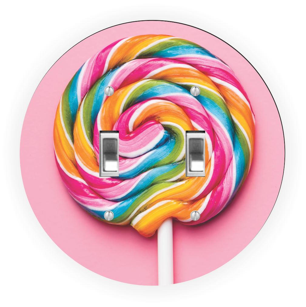 Sam Sandor - Pastel Pink Striped Lollipop Design - Round Light Switch Plate Cover - Double Toggle
