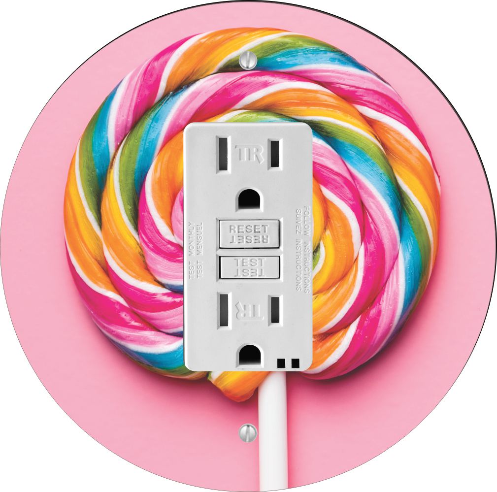 Sam Sandor - Pastel Pink Striped Lollipop Design - Round Light Switch Plate Cover - GFI