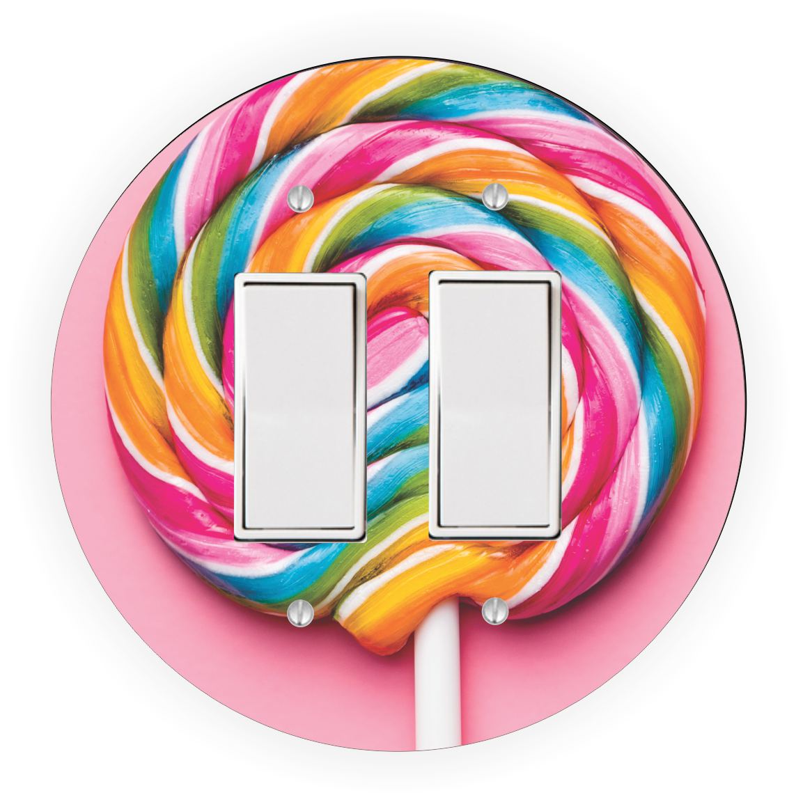 Sam Sandor - Pastel Pink Striped Lollipop Design - Round Light Switch Plate Cover - Single Rocker