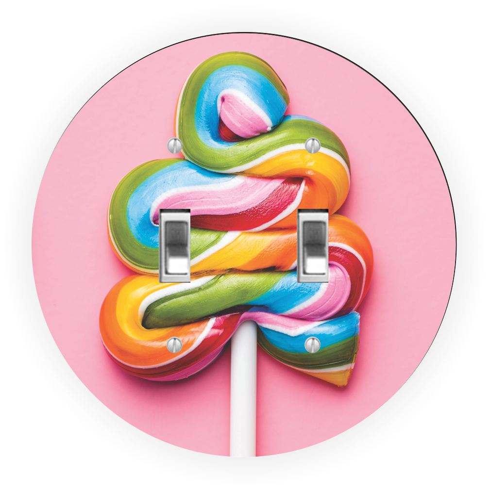 Sam Sandor - Pastel Swirls Striped Lollipop Design - Round Light Switch Plate Cover - Double Toggle