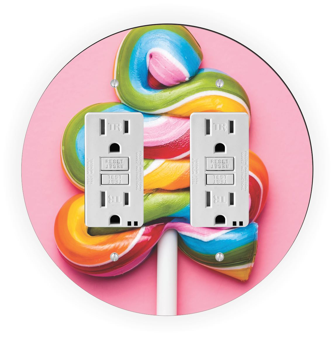 Sam Sandor - Pastel Swirls Striped Lollipop Design - Round Light Switch Plate Cover - Double GFI