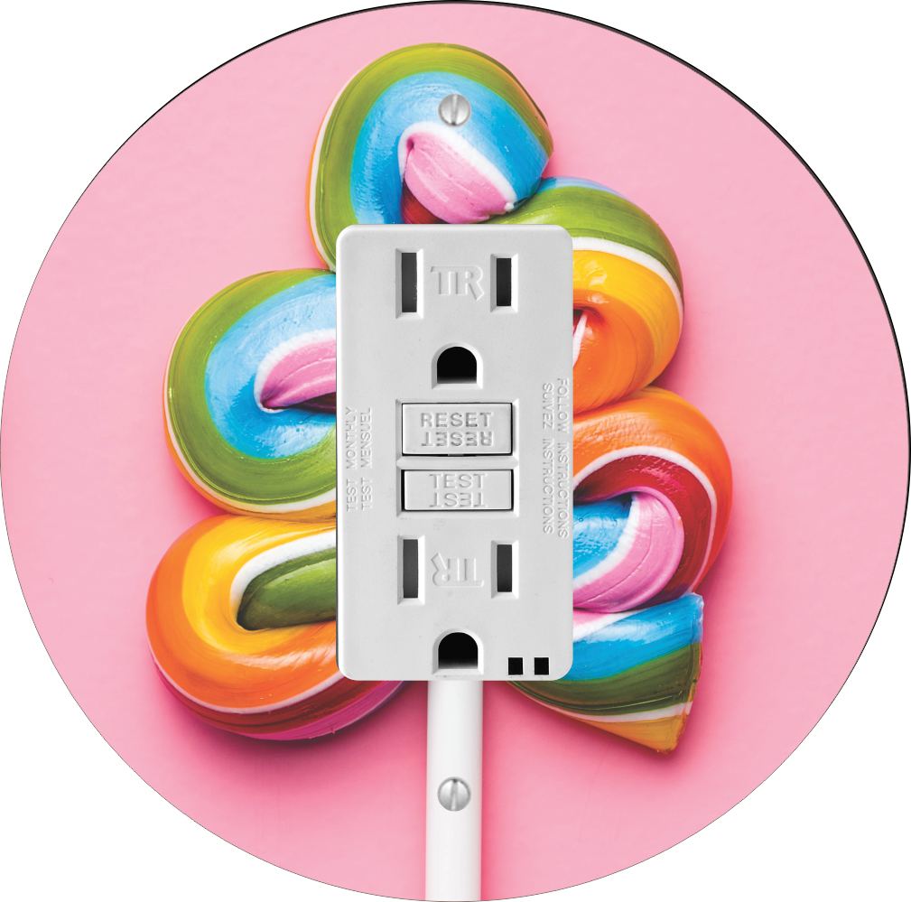 Sam Sandor - Pastel Swirls Striped Lollipop Design - Round Light Switch Plate Cover - GFI