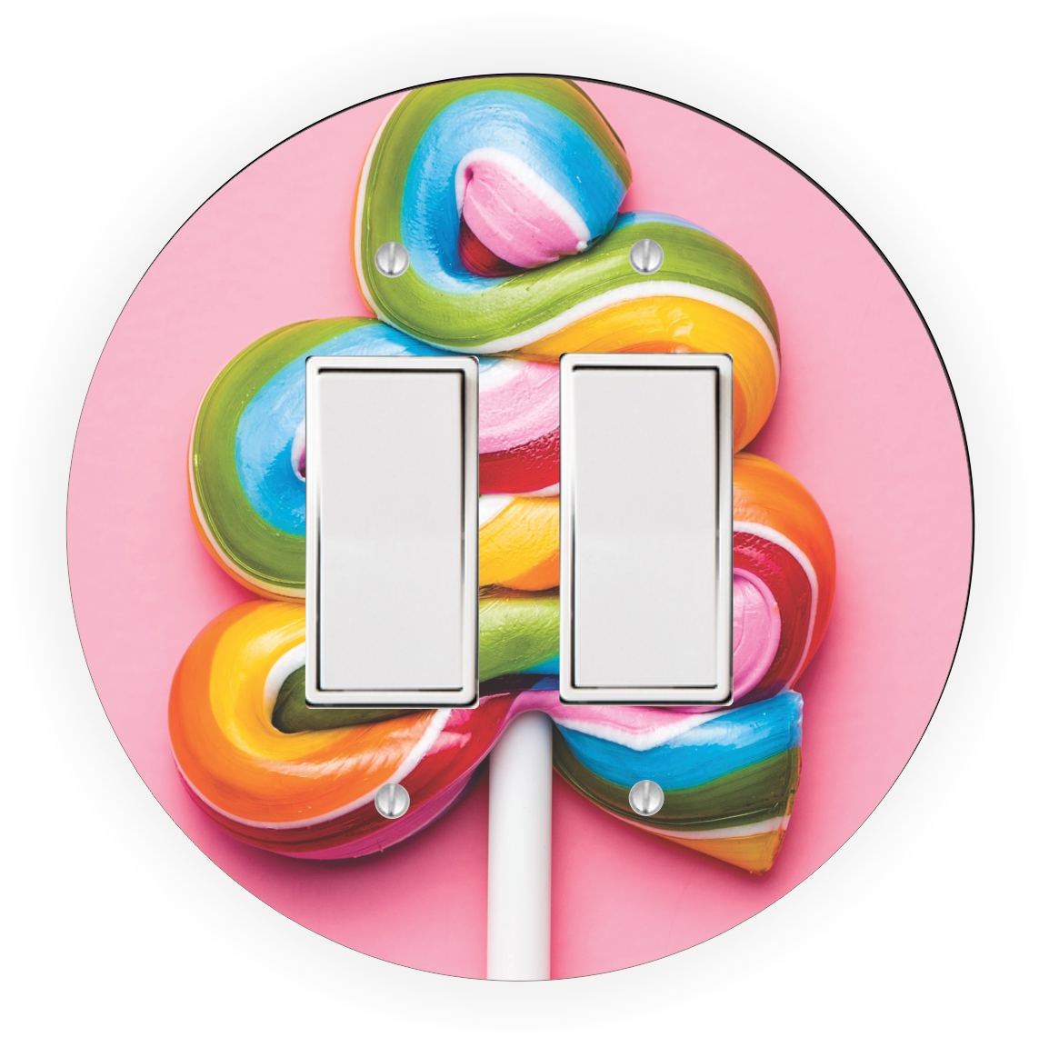 Sam Sandor - Pastel Swirls Striped Lollipop Design - Round Light Switch Plate Cover - Double Rocker