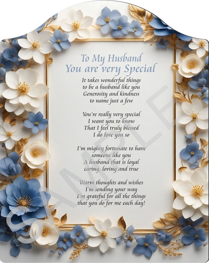 Poem for my Husband - To my Husband you are Very Special - on Blue Backdrop