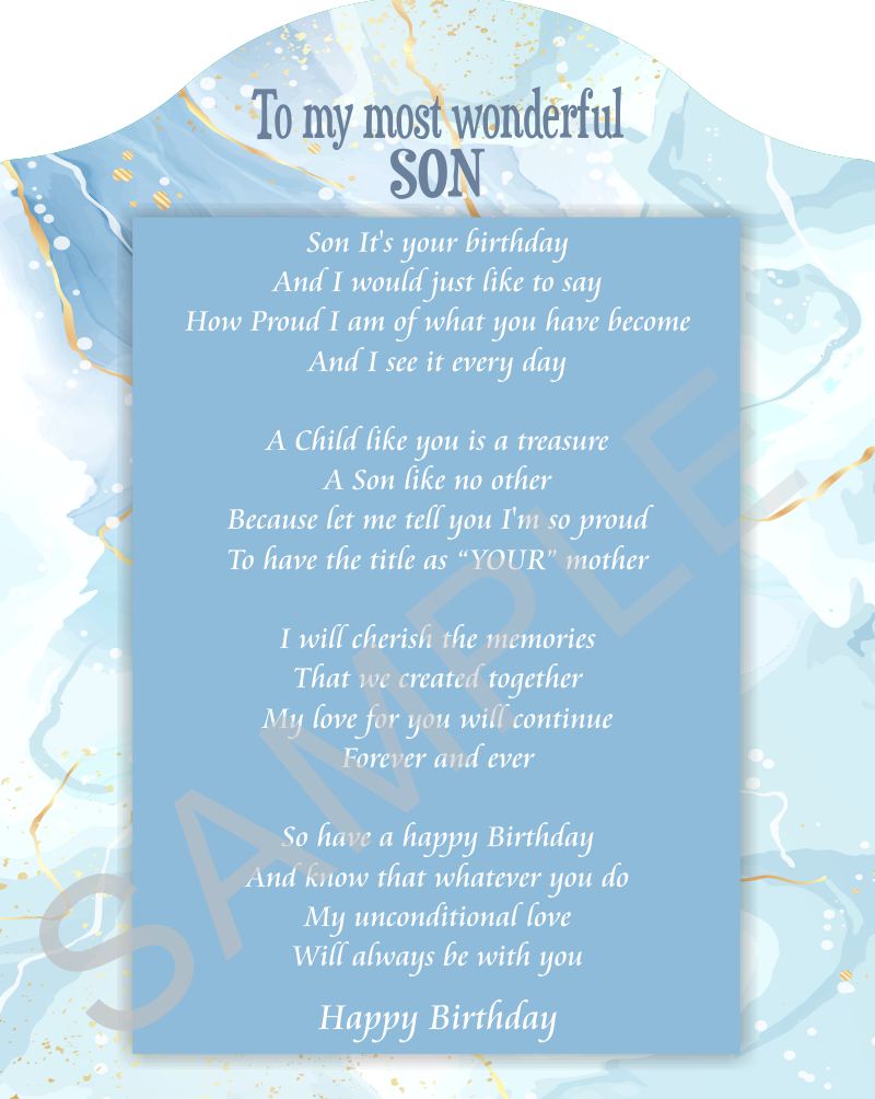 Poem for my Son - To my most sonderful son - Poem on Light Blue Backdrop