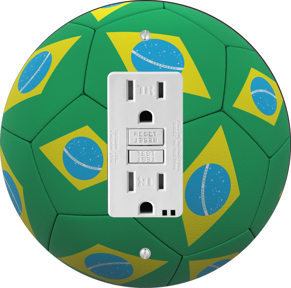 Sam Sandor - Brazil Flag Soccer Ball Design - Round Light Switch Plate Cover - GFI