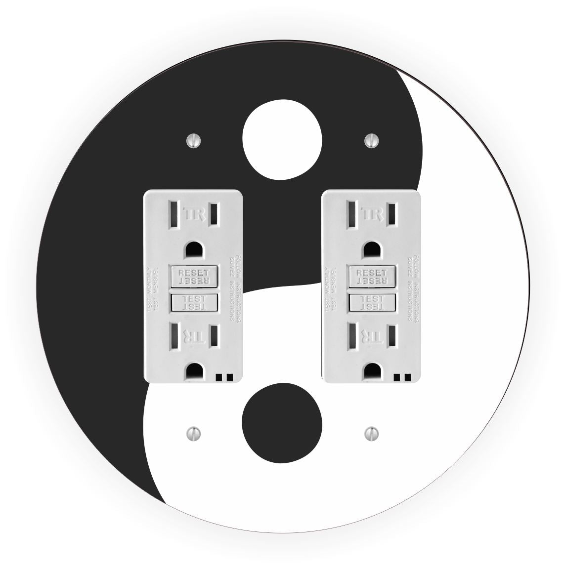 Round Light Switch Plate Cover Yin Yang Design - Double GFI