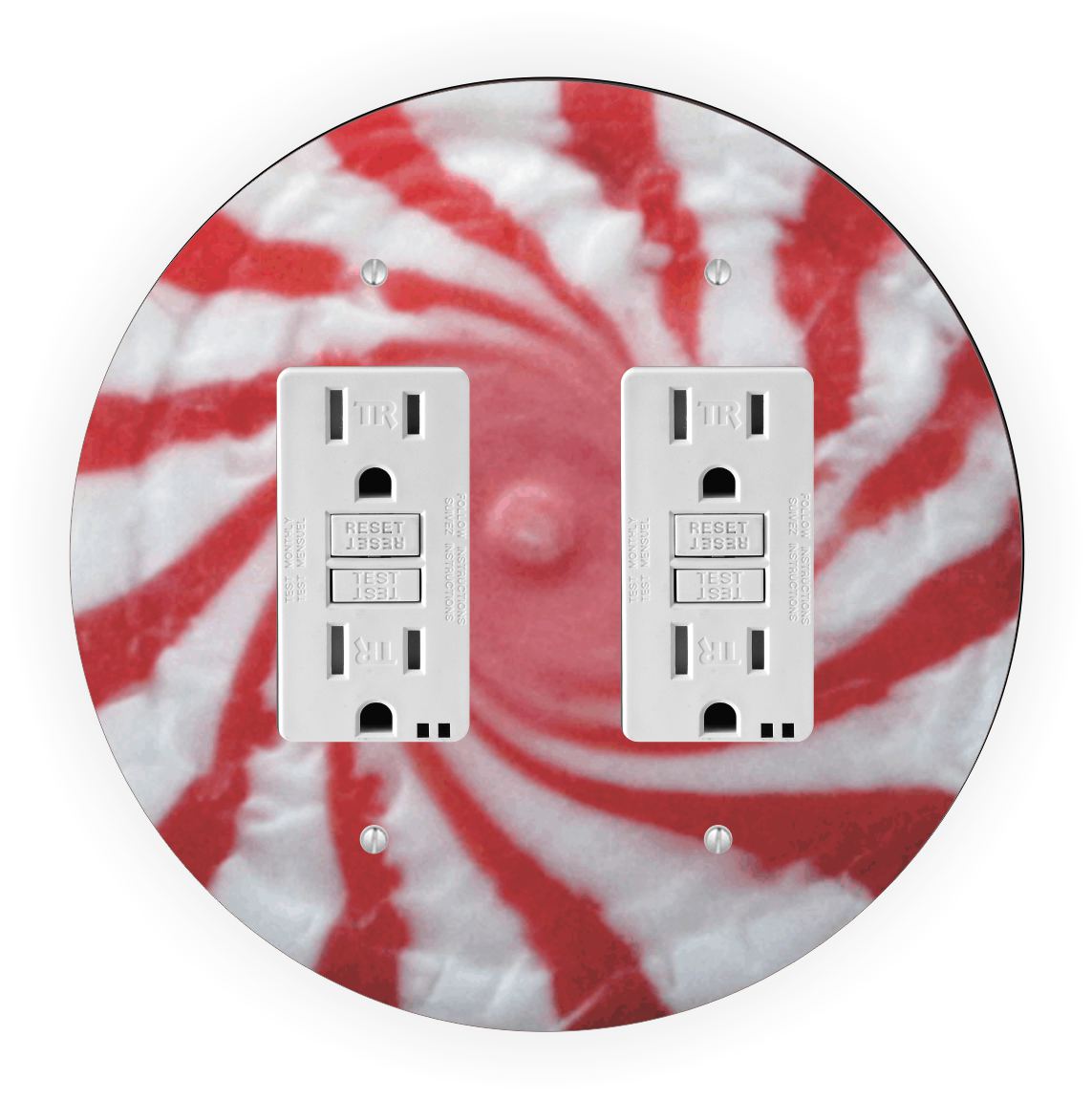 Sam Sandor - Peppermint Candy Design - Round Light Switch Plate Cover - Double GFI