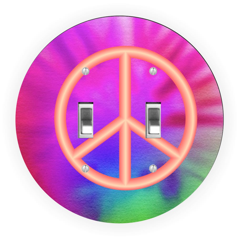 Sam Sandor - Peace Sign Tie Dye Design - Round Light Switch Plate Cover - Double Toggle