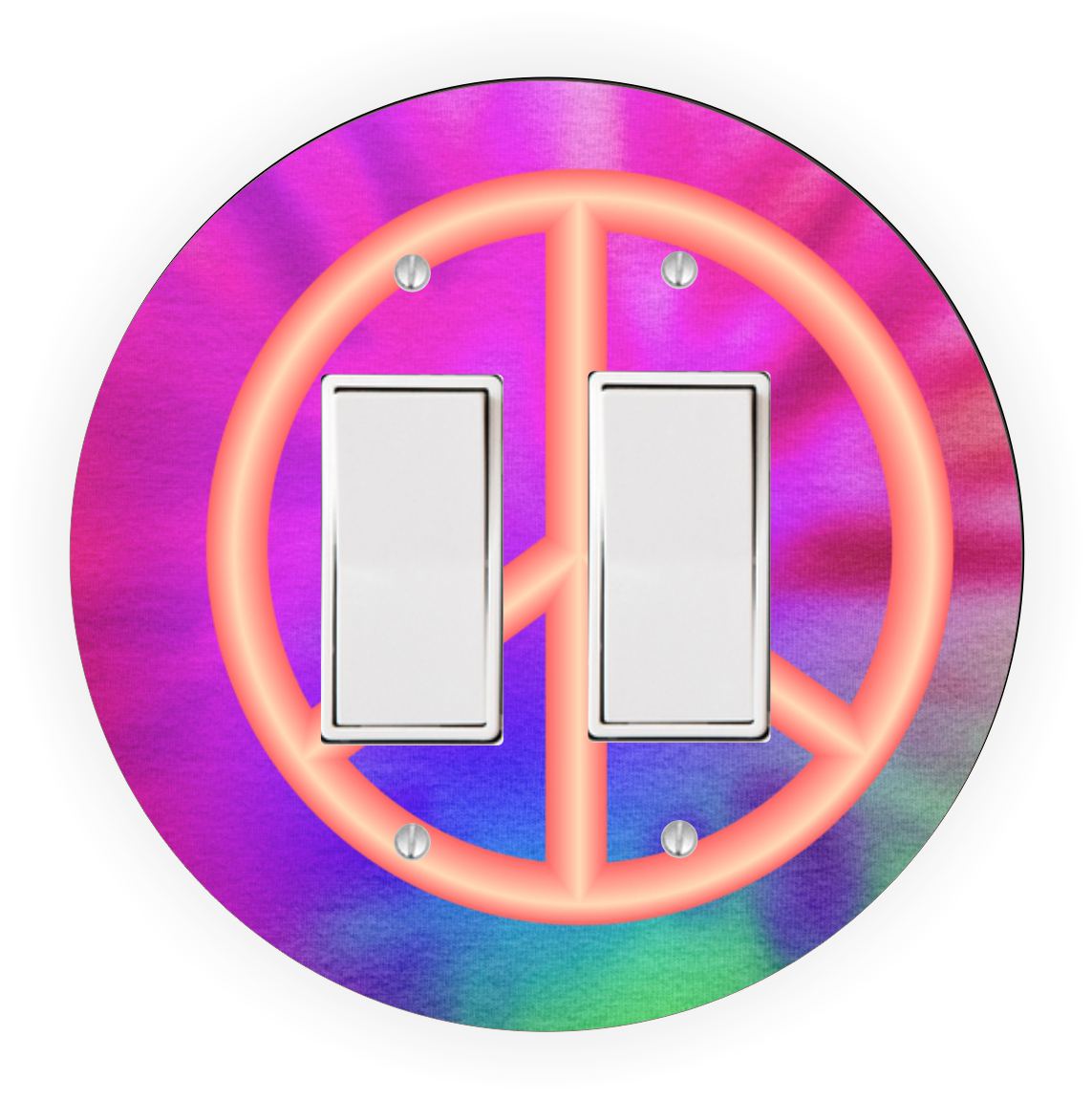 Sam Sandor - Peace Sign Tie Dye Design - Round Light Switch Plate Cover - Double Rocker