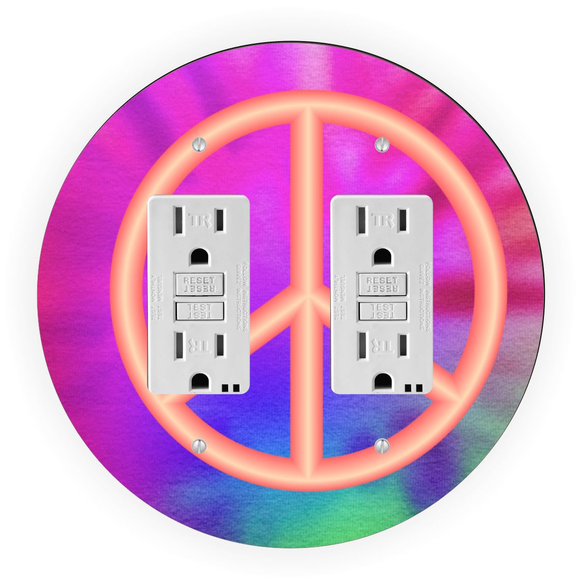 Sam Sandor - Peace Sign Tie Dye Design - Round Light Switch Plate Cover - Double GFI