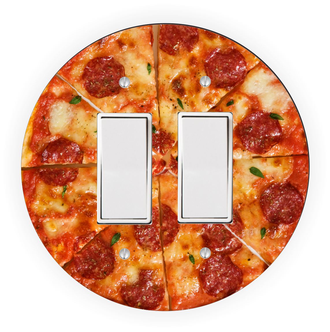 Sam Sandor - Pepperoni Pizza Design - Round Light Switch Plate Cover - Double Rocker