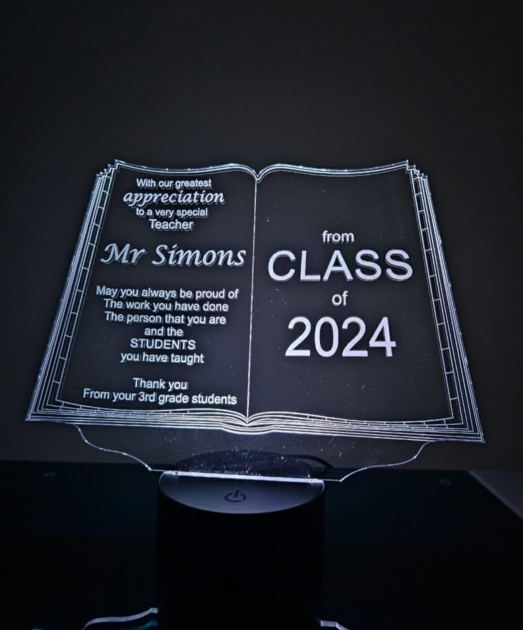 Graduation Gift LED Lucite Light-up for Teachers/Principal