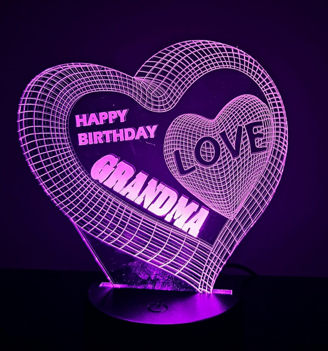 Happy Birthday Love and Hearts LED Lucite Light-up personalized