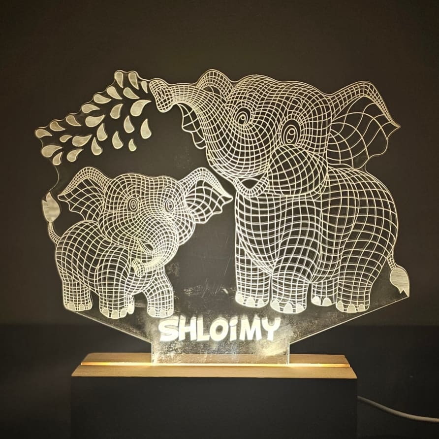 LED LUCITE LIGHT UP ELEPHANTS PERSONALIZED WITH NAME