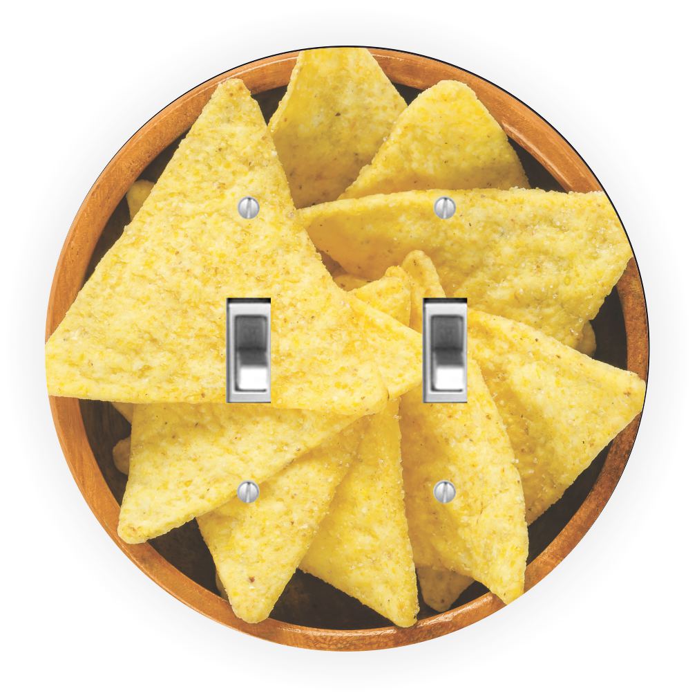 Sam Sandor - Tortilla Chips in Bowl Design - Round Light Switch Plate Cover - Double Toggle