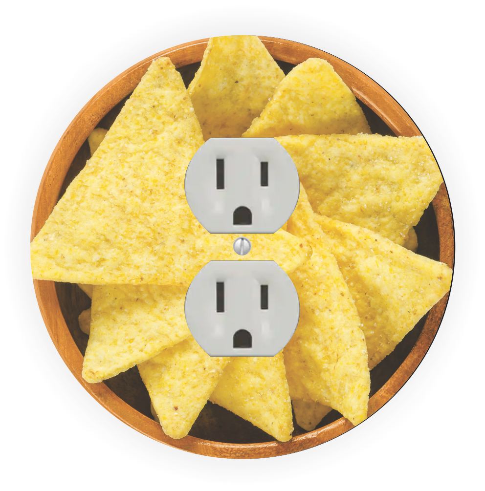 Sam Sandor - Tortilla Chips in Bowl Design - Round Light Switch Plate Cover - Outlet Cover