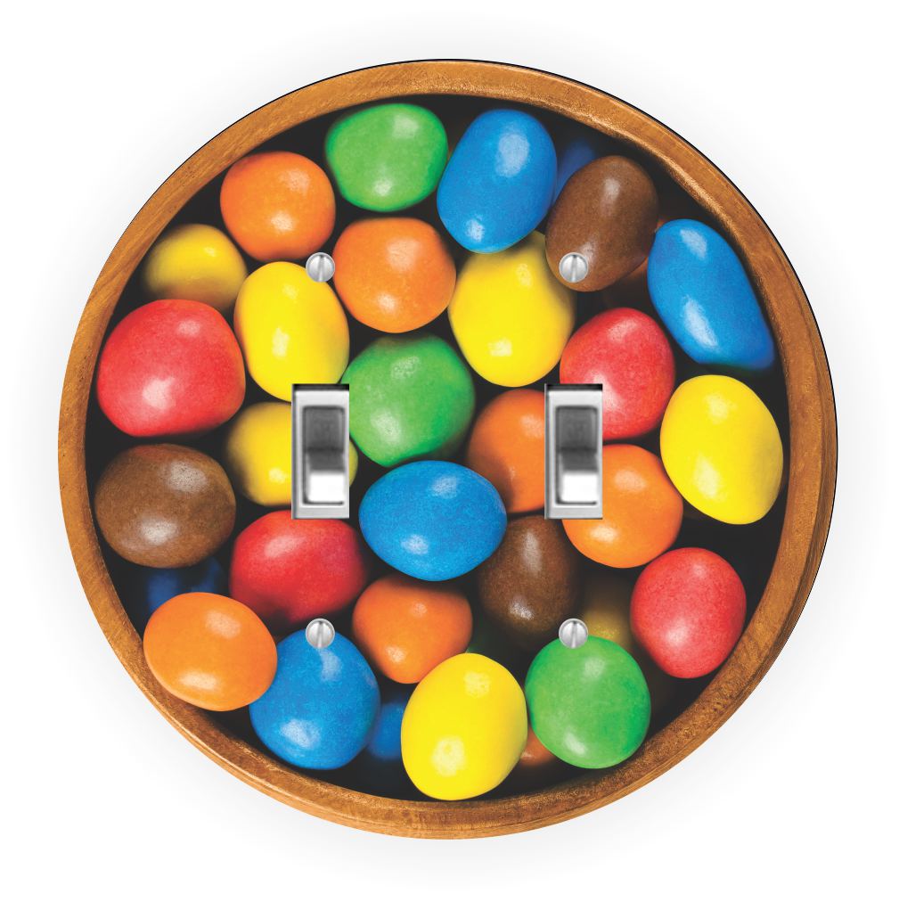 Sam Sandor - Bowl of Rainbow Candies Design - Round Light Switch Plate Cover - Double Toggle