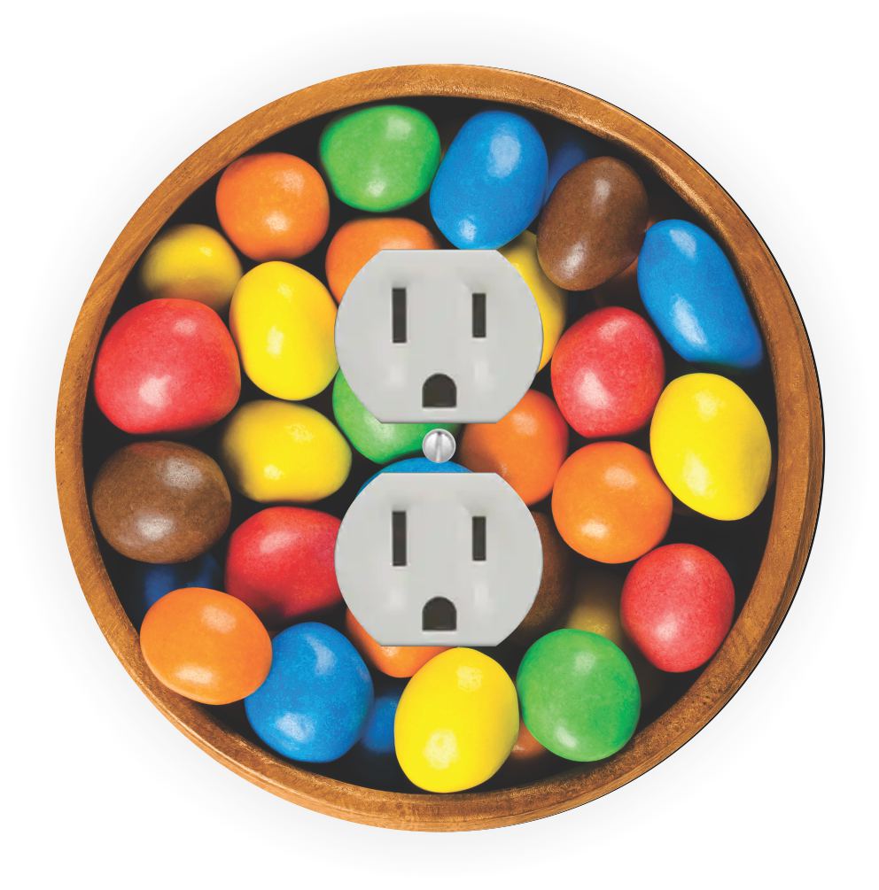 Sam Sandor - Bowl of Rainbow Candies Design - Round Light Switch Plate Cover - Outlet Cover