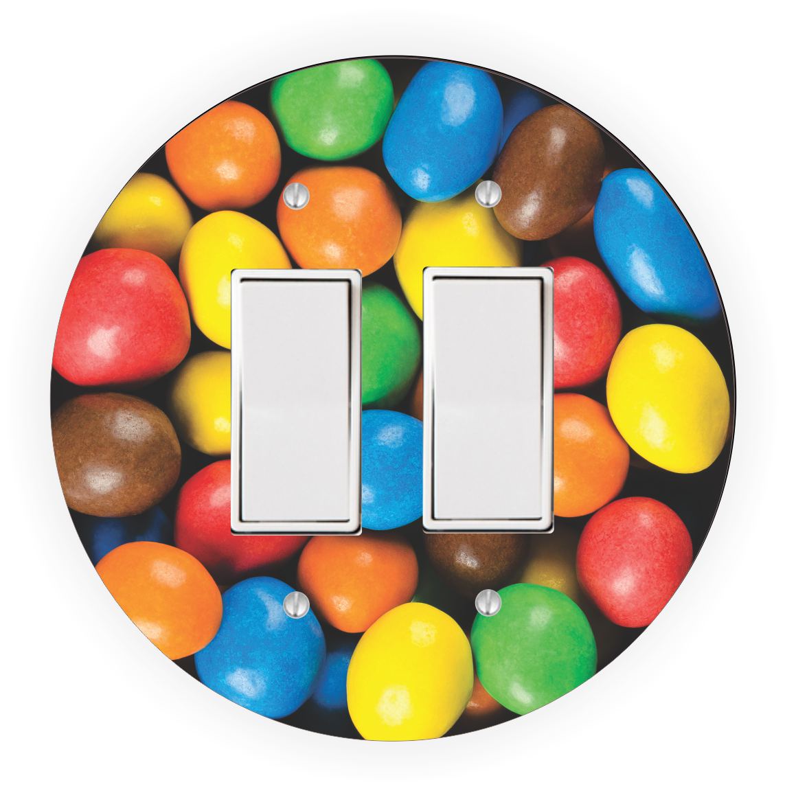 Sam Sandor - Bowl of Rainbow Candies Design - Round Light Switch Plate Cover - Single Rocker