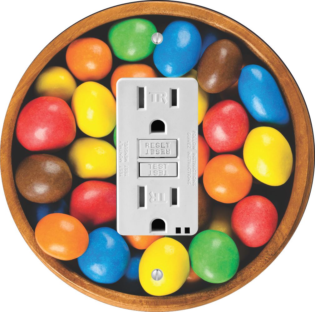 Sam Sandor - Bowl of Rainbow Candies Design - Round Light Switch Plate Cover - GFI