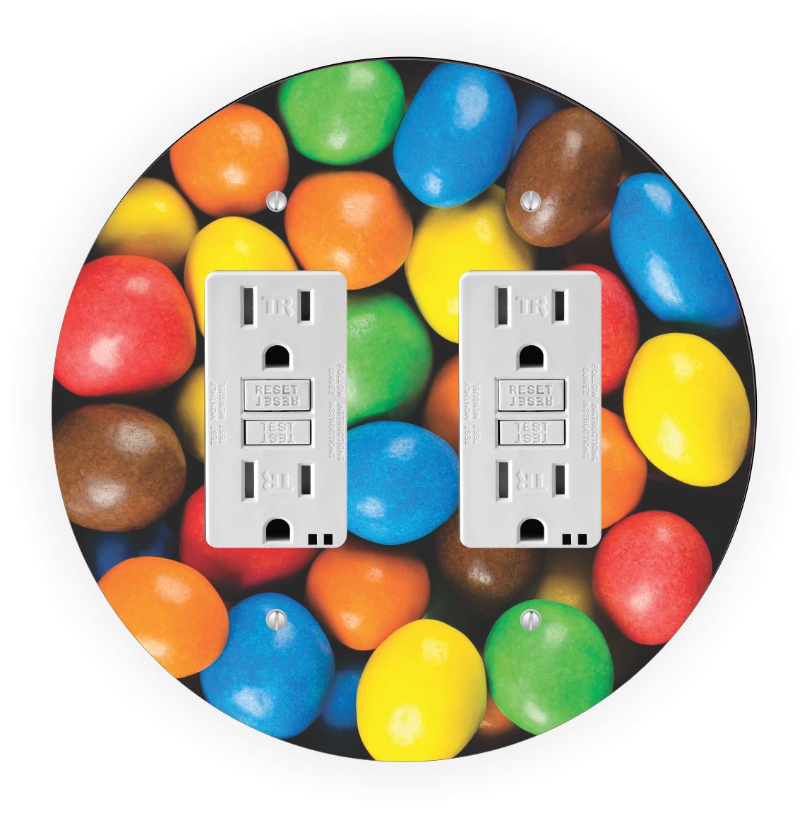 Sam Sandor - Bowl of Rainbow Candies Design - Round Light Switch Plate Cover - Double GFI