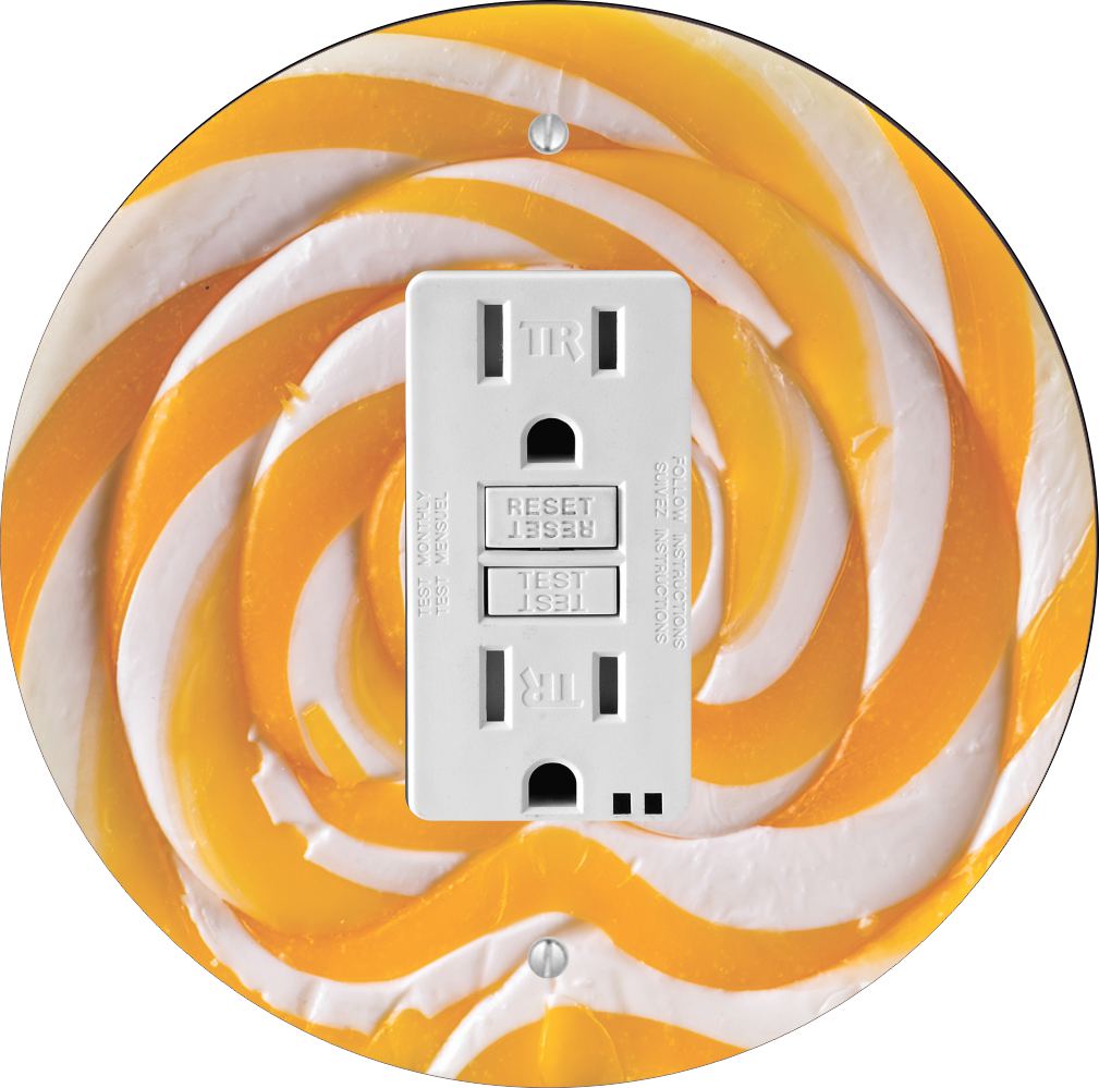 Sam Sandor - Yellow Striped Lollipop Design - Round Light Switch Plate Cover - GFI