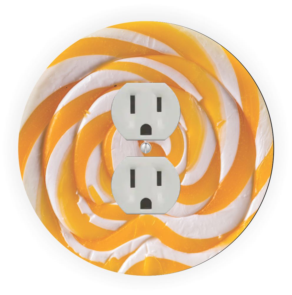 Sam Sandor - Yellow Striped Lollipop Design - Round Light Switch Plate Cover - Outlet Cover