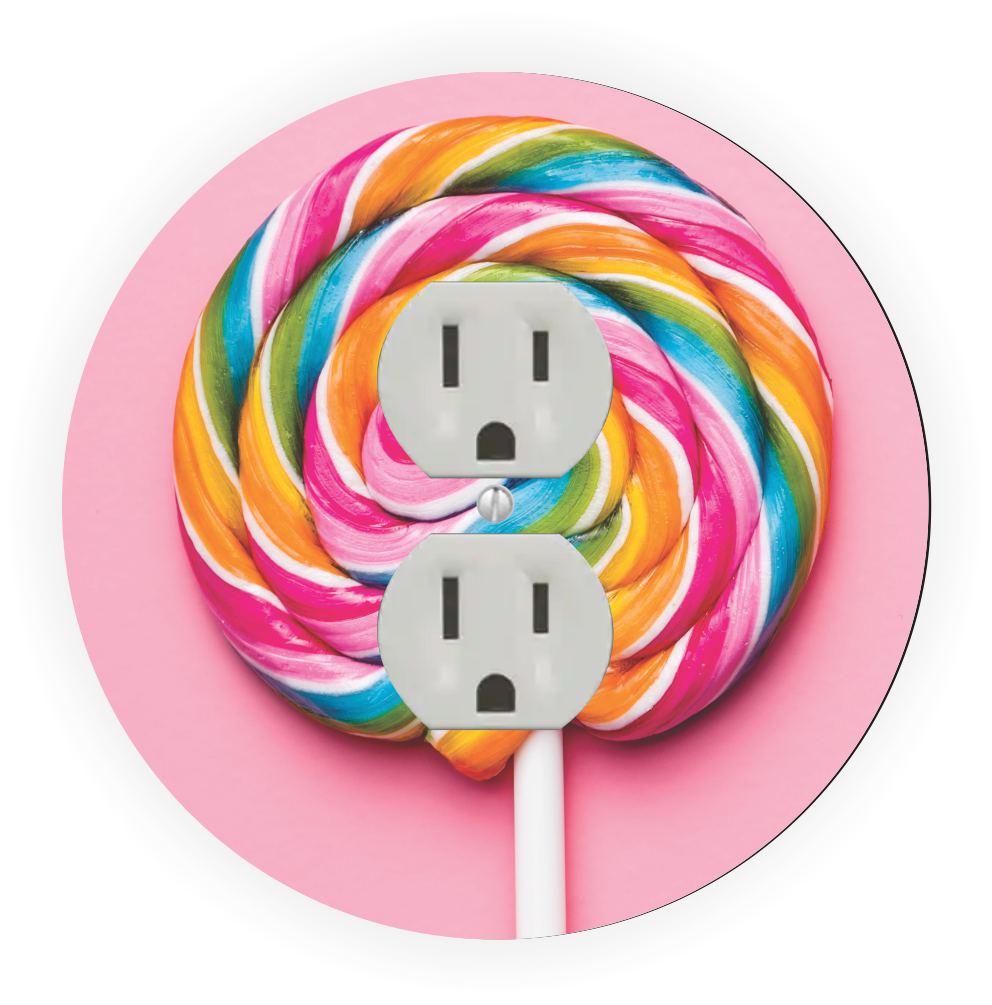 Sam Sandor - Pastel Pink Striped Lollipop Design - Round Light Switch Plate Cover - Outlet Cover