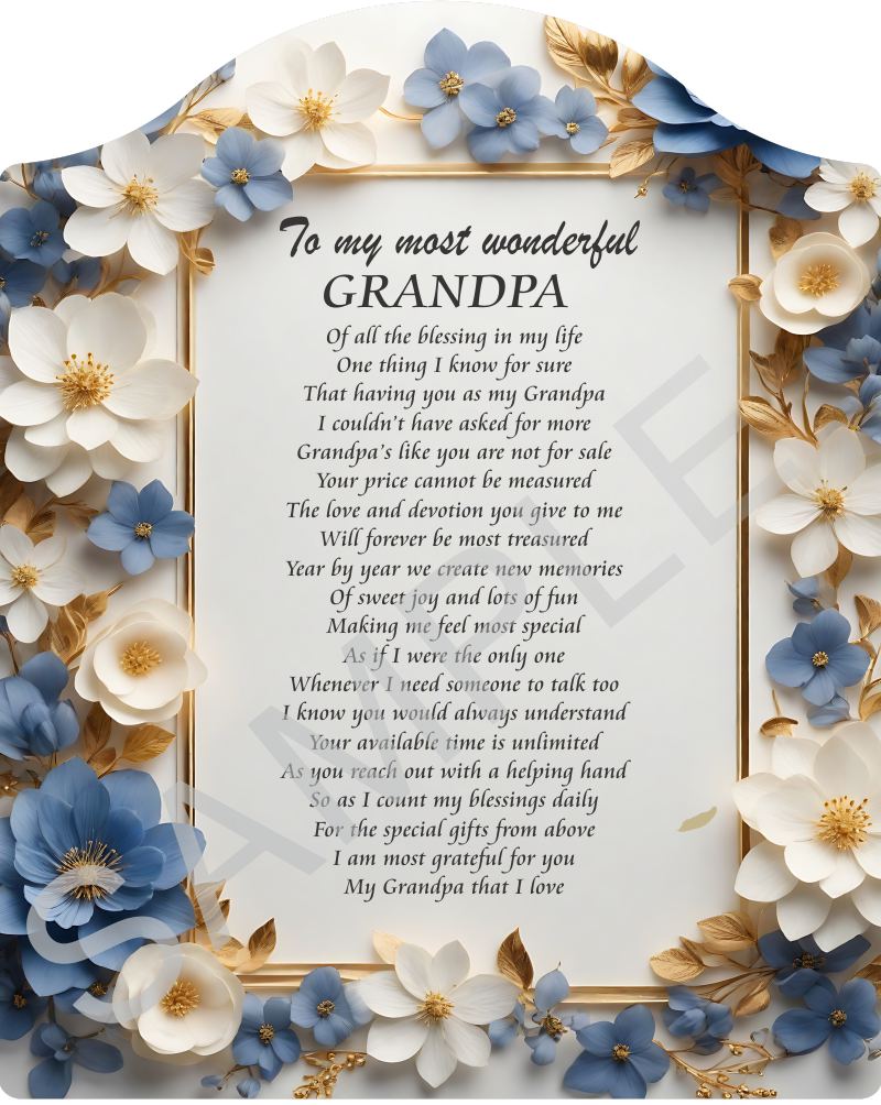 Poem for Grandpa - To my most wonderful Grandpa - Poem on Blue Backdrop