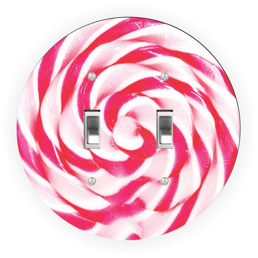 Sam Sandor - Red White Swirls Lollipop Design - Round Light Switch Plate Cover - Double Toggle