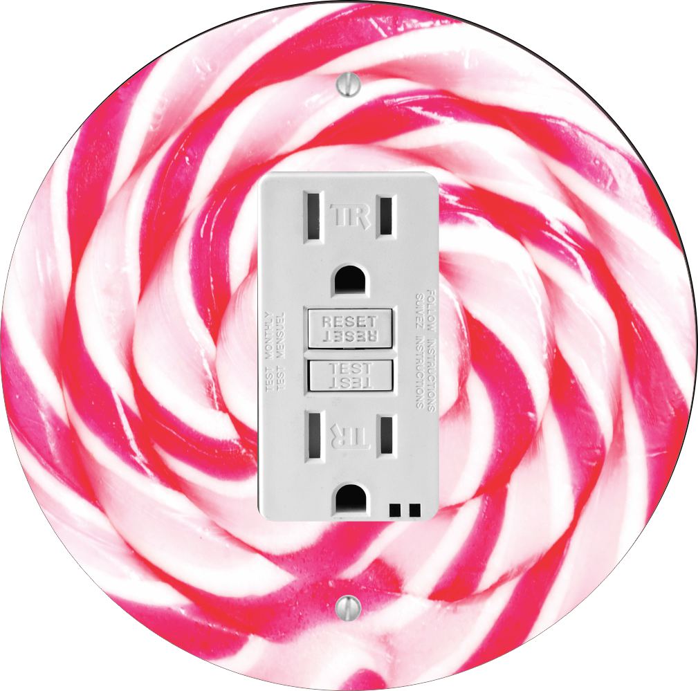 Sam Sandor - Red White Swirls Lollipop Design - Round Light Switch Plate Cover - GFI