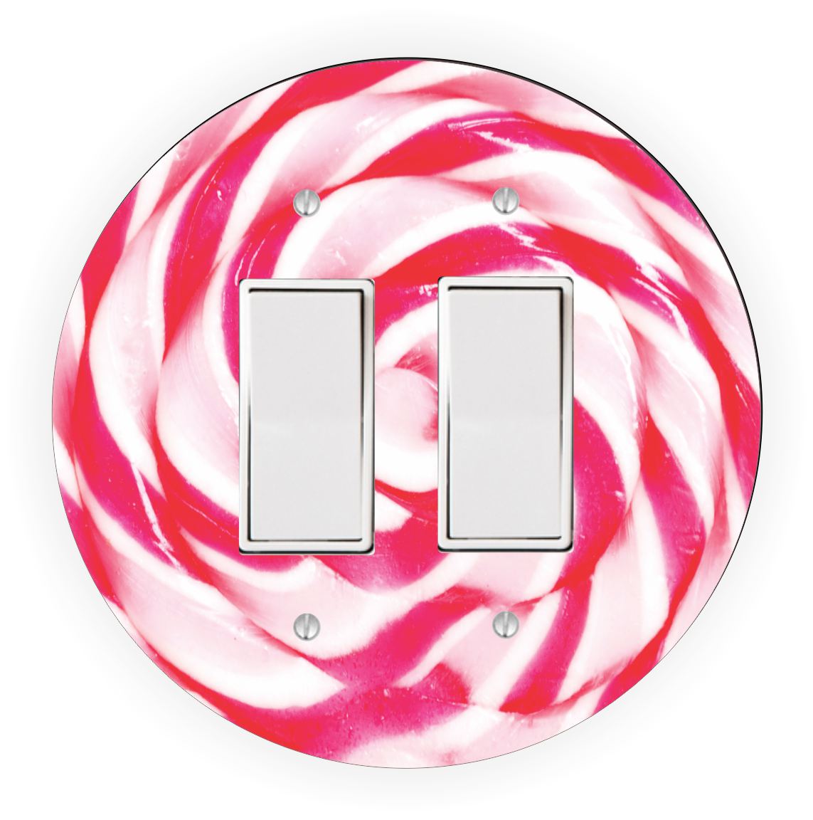 Sam Sandor - Red White Swirls Lollipop Design - Round Light Switch Plate Cover - Double Rocker