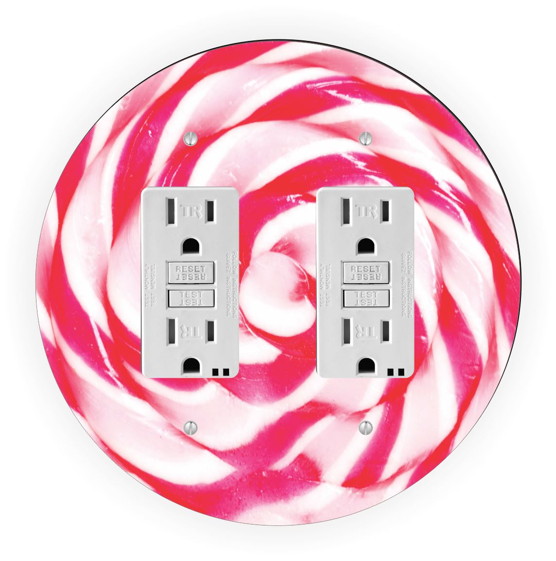 Sam Sandor - Red White Swirls Lollipop Design - Round Light Switch Plate Cover - Double GFI