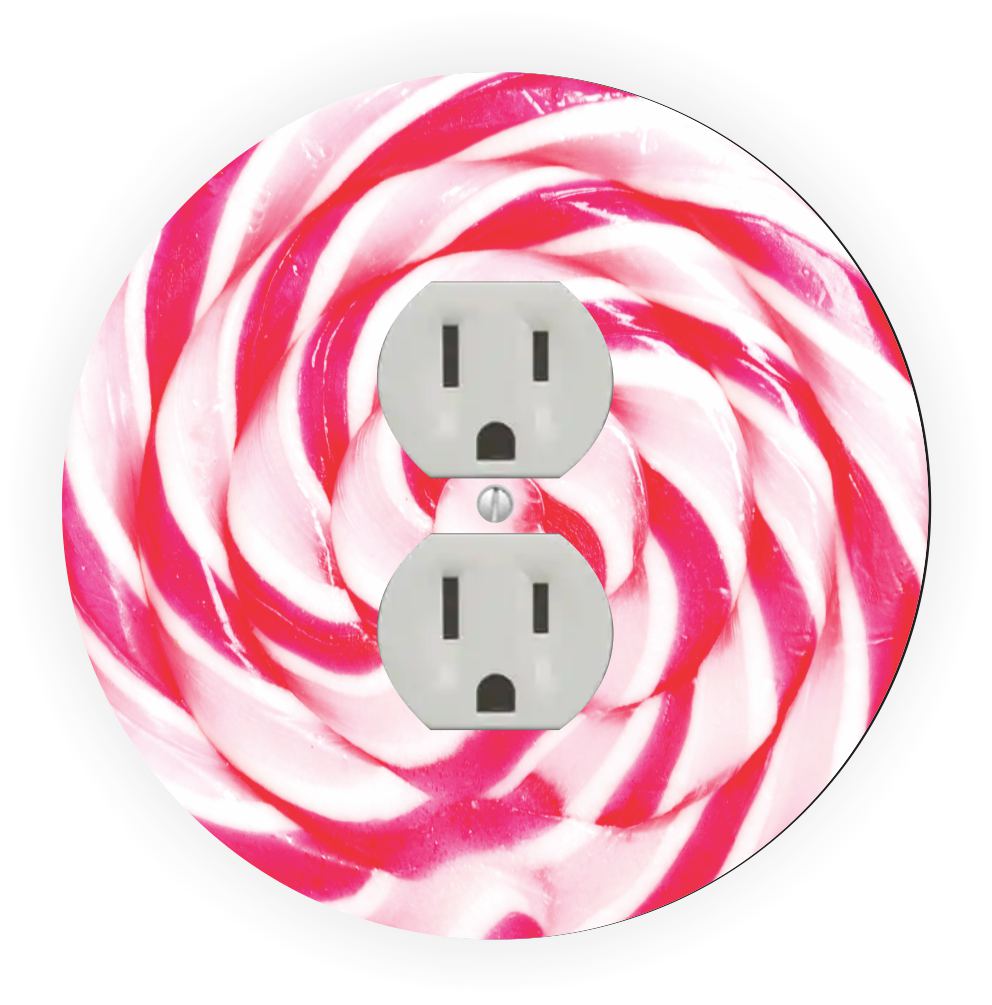 Sam Sandor - Red White Swirls Lollipop Design - Round Light Switch Plate Cover - Outlet Cover