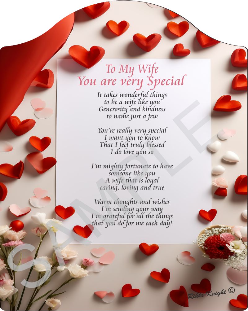 Poem for my Wife - To my Wife you are Very Special - Poem on Red Heart Backdrop