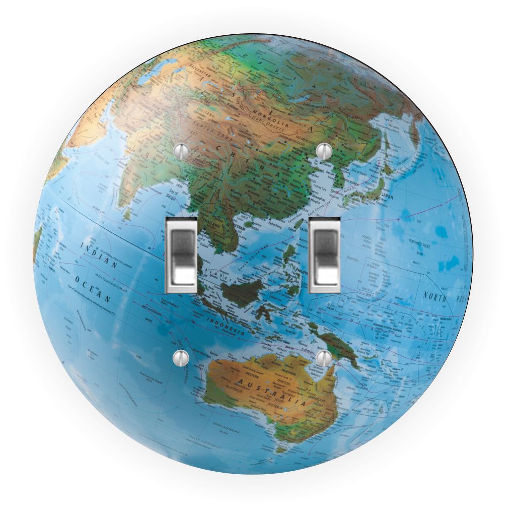 Sam Sandor - World Globe Blue Design - Round Light Switch Plate Cover - Double Toggle