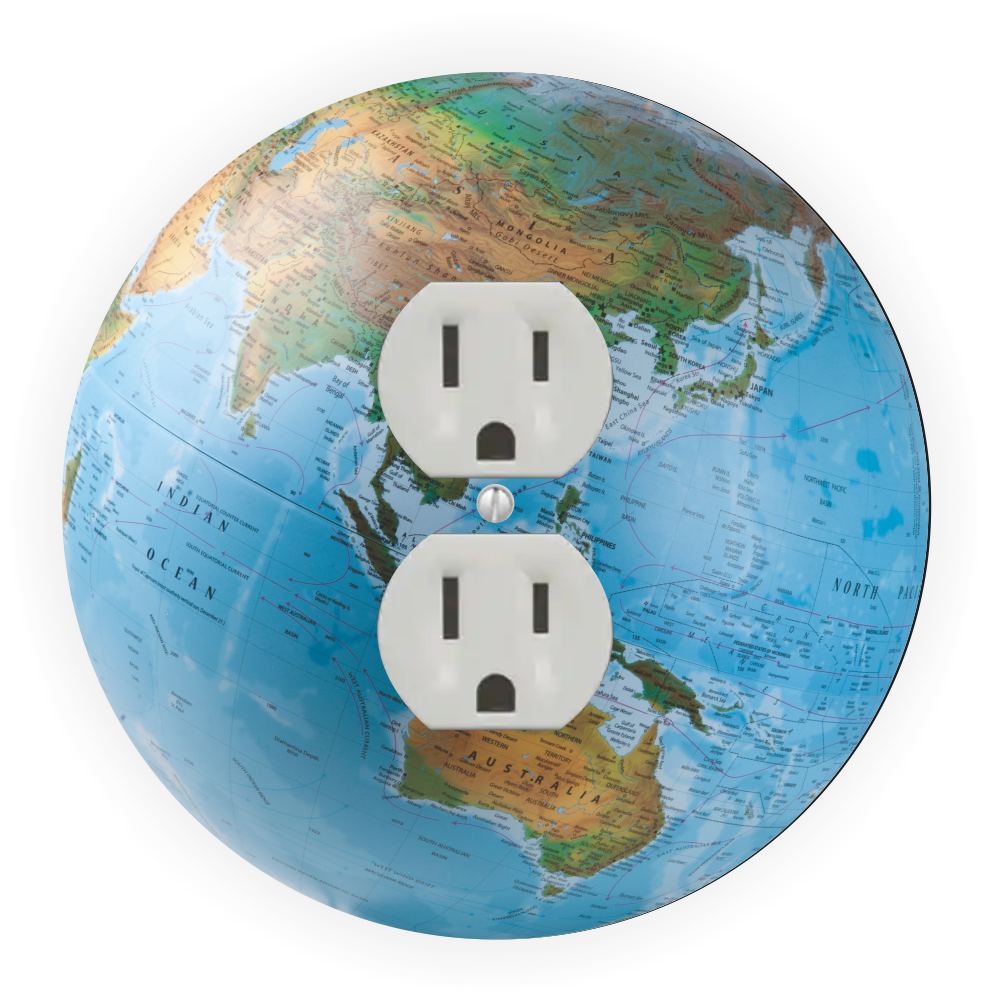 Sam Sandor - World Globe Blue Design - Round Light Switch Plate Cover - Outlet Cover