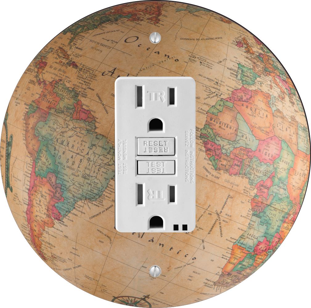 Sam Sandor - World Globe Vintage Design - Round Light Switch Plate Cover - GFI