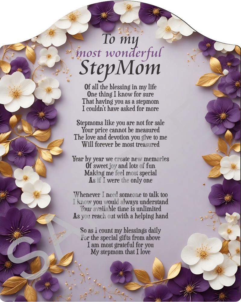 Poem for my Stepmom - To my most wonderful Stepmom - Poem on Beautiful Purple Backdrop