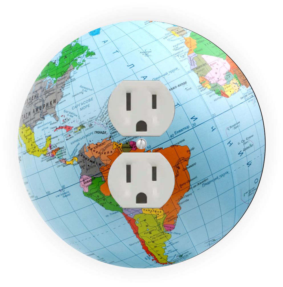 Sam Sandor - World Globe Light Blue Design - Round Light Switch Plate Cover - Outlet Cover