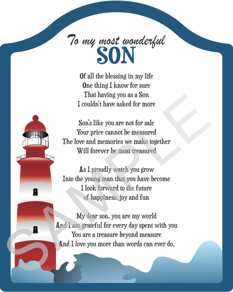 Poem for My Son - To my most sonderful son - Poem on Blue Lighthouse Backdrop