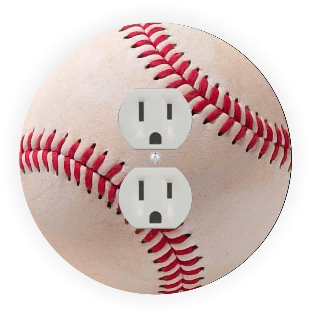 Sam Sandor - Baseball Design - Round Light Switch Plate Cover - Outlet Cover