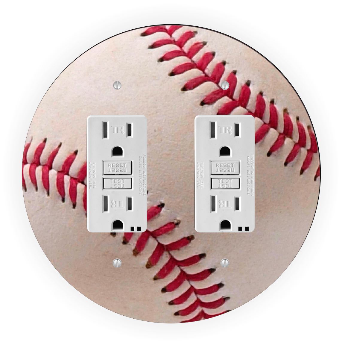 Sam Sandor - Baseball Design - Round Light Switch Plate Cover - Double GFI